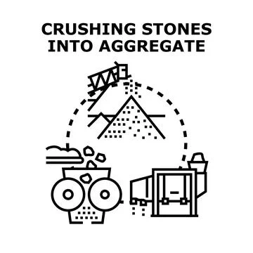 Crushing stones into aggregate production process Stock Illustration
