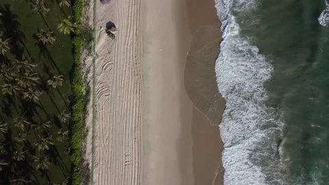 Crushing waves on Cam Ranh beach, Vietnam, Aerial Top Down Video stock 153861895
