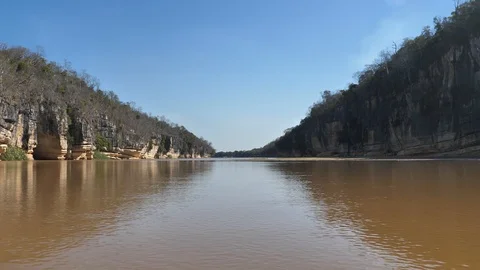 Crusing Down The Manambolo River in A Boat, Tsingy de Bemaraha, Madagascar Stock Footage 122275466