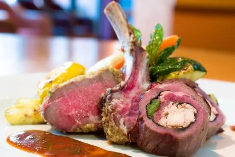 Crusted stuffed lamb chops Stock Photos