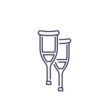Crutches icon on white, line vector Stock Illustration