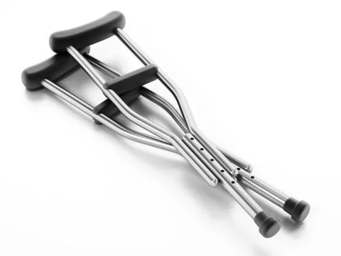 Crutches isolated on white background. 3D illustration Illustration