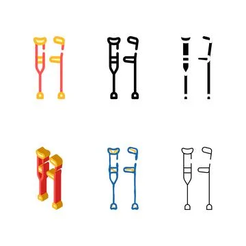 Crutches tool color icon pack vector isolated Stock Illustration