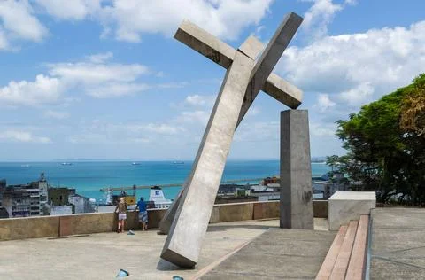Cruz Caída Monument: Created by Bahian artist Mário Cravo, it is located i. Stock Photos