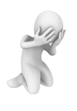 Cry of 3d abstract man. 3d rendered illustration with small people. Stock Illustration