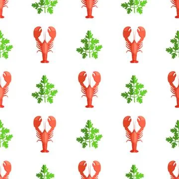Cryafish and Parsley Pattern Vector Illustration Stock Illustration