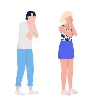 Crying and scared people semi flat color vector characters set Illustrazione stock