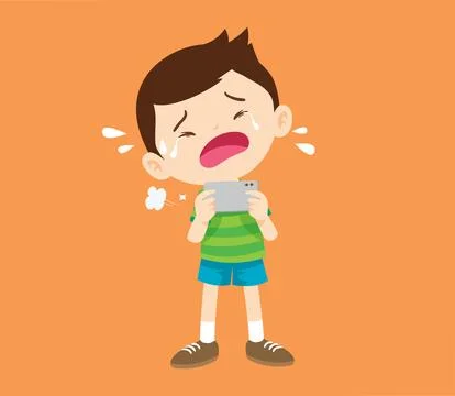 Crying angry kid addicted mobile phone イラスト素材