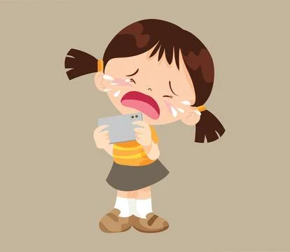 Crying angry kid addicted mobile phone Stock Illustration