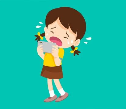 Crying angry kid addicted mobile phone Stock Illustration