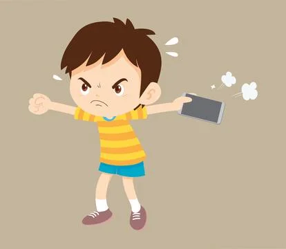 Crying angry kid addicted mobile phone 06 イラスト素材
