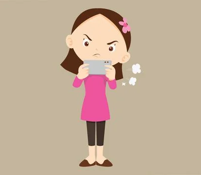 Crying angry kid addicted mobile phone 07 Stock Illustration