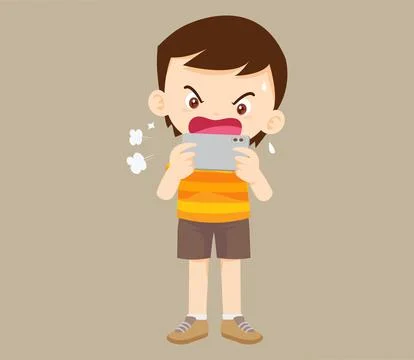 Crying angry kid addicted mobile phone 08 イラスト素材