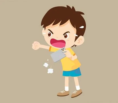 Crying angry kid addicted mobile phone イラスト素材