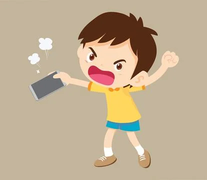 Crying angry kid addicted mobile phone イラスト素材
