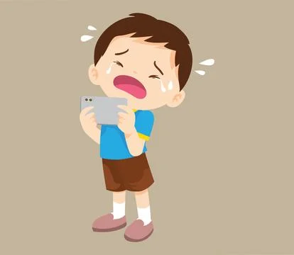 Crying angry kid addicted mobile phone Stock Illustration