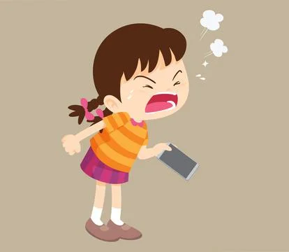 Crying angry kid addicted mobile phone イラスト素材