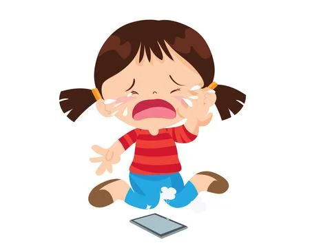 Crying angry kid addicted mobile phone イラスト素材