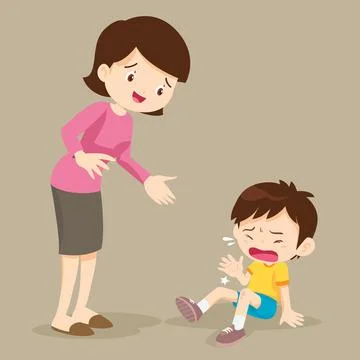 Crying boy and Her Mom Stock Illustration