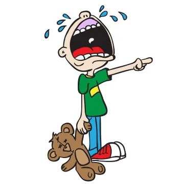 Crying boy with bear toy Stock Illustration