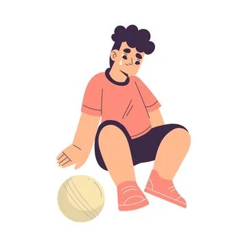 Crying Boy Character Sit on Floor Shed Tears Vector Illustration Stock Illustration