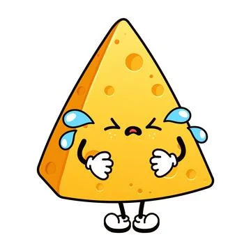 Crying cartoon cheese character expressing sadness Stock Illustration