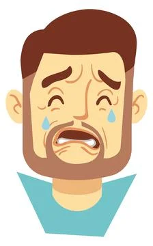 Crying cartoon man face expression man head Stock Illustration