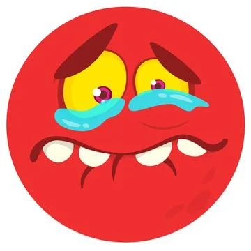 Crying cartoon monster face. Vector Halloween monster round avatar. Stock Illustration