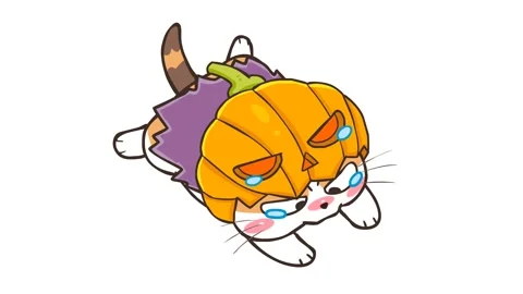 Crying Cat in Pumpkin Costume - Animated Halloween Scene on White Background Stock Footage 282418201