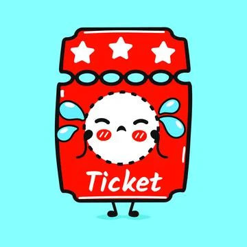 Crying Cinema ticket character. Vector hand drawn cartoon kawaii character .. Stock Illustration