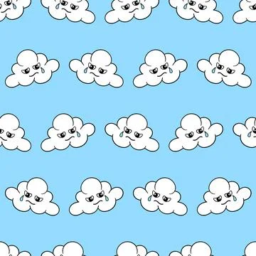 Crying clouds seamless repeat pattern. background illustration Stock Illustration