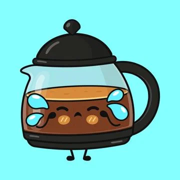Crying coffee pot character feeling sad emotion Stock Illustration