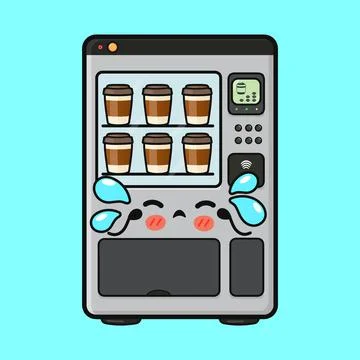 Crying coffee vending machine character experiencing sadness Stock Illustration