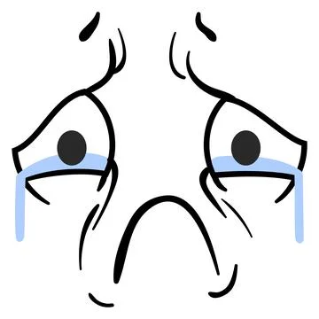 Crying comic face with eyes full of tears. Sad expression Stock Illustration