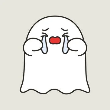 Crying Cute Halloween Ghost Cartoon Vector with Tears Stock Illustration