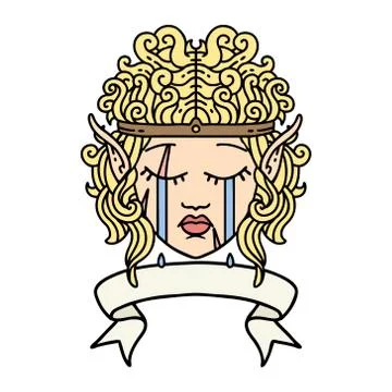 Crying elf barbarian character face with banner illustration Illustrazione stock