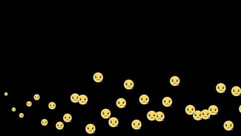 Crying Emoji Pattern on Black Background Depicting Sadness and Emotions Exp.. Stock Footage 341917820