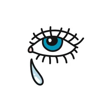 Crying eye doodle icon, vector color illustration Stock Illustration