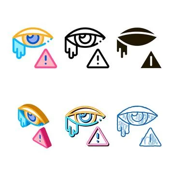 Crying eye exclamation sign icon designs vector outline Stock Illustration