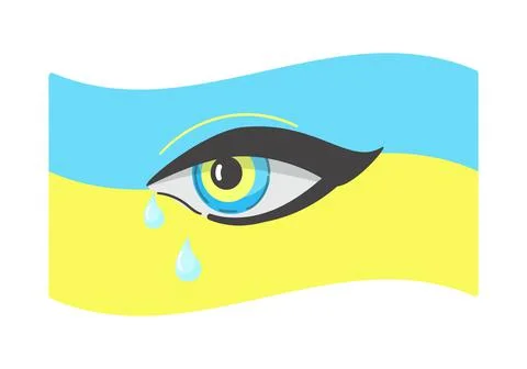 Crying eye on the Ukrainian flag. Support for Ukraine. No war. Peace to the Stock Illustration