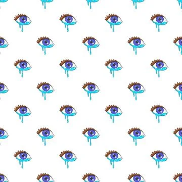 Crying eyes pattern, cartoon style Stock Illustration