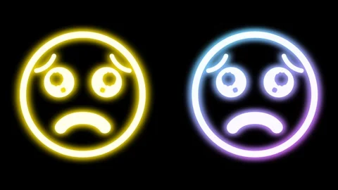 Crying face emoji animation in bright neon light on black background. Stock Footage 270451095