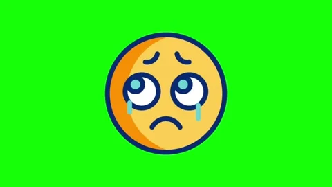 Crying face emoji animation with flowing tears on green screen Stock Footage 314109772