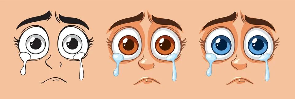 Crying Faces with Different Eye Colors Stock Illustration
