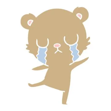 Crying flat color style cartoon bear doing a sad dance Stock Illustration