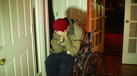Crying handicapped man wheel chair Stock Footage 45777058