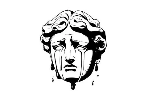 Crying hermes head hand drawn ink sketch. Engraved style vector illustration. Stock Illustration