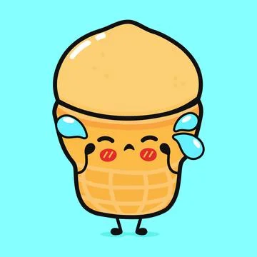 Crying Ice cream character. Vector hand drawn cartoon kawaii character illu.. Stock Illustration