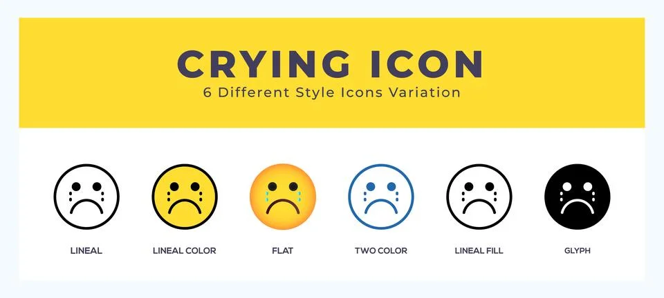 Crying icon set with different styles. Design elements for logo. Vector ill.. イラスト素材