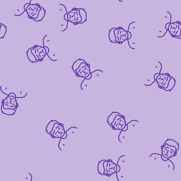 Crying kid boy mood line seamless pattern Stock Illustration
